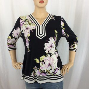 JM Collection 3/4 Sleeve V Neck Blouse 194D